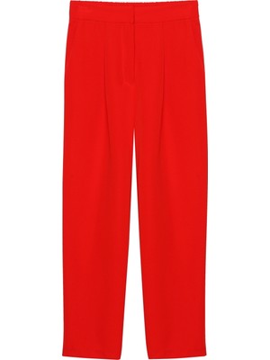 Quzu Beli Lastikli Kumaş Pantolon Kırmızı