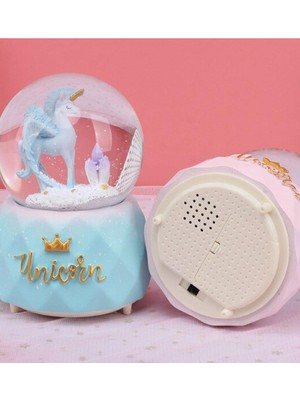 Nedi Unicorn Müzikli Püskürtmeli Kar Küresi Mavi Büyük Boy