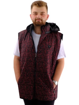 Mode Xl Büyük Beden Erkek Yelek Kapitone Kapüşonlu 22600 Siyah-Kırmızı