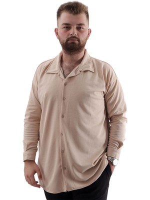 Mode Xl Büyük Beden Erkek Gömlek Apas Yaka Uzun Kol Jakar U24381 Bej
