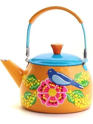 Dedemin Emayeleri El Boyama Turuncu Demlik