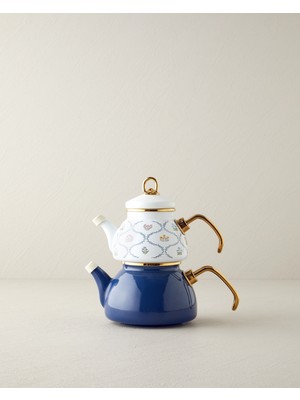 English Home Ornate Retro Emaye Mini Çaydanlık 0,50 Lt + 1,1 Lt Mavi