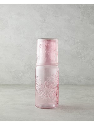 English Home Flowery Cam Başucu Sürahi 1200 ml + 400 ml Pembe