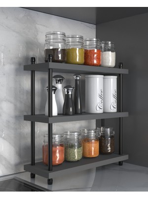 Aymobsan Inci Baharatlık, Mutfak Rafı, Çok Amaçlı Raf, 3 Katlı , Metal Ayaklı, Organizer, 40 cm, Antrasit