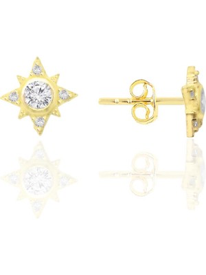 Söğütlü Silver Gümüş Altın Yaldızlı Zirkon Taşlı Kuzey Işığı Kadın Küpe SGTL12658GOLD