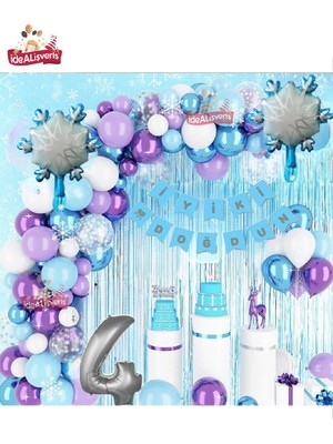 Bkmc Party Kız Çocukları Için Lüks Frozen Elsa Temalı Kar Tanesi Folyo Balon Gümüş Yaş Folyolu Doğum Günü Parti Seti Süsü