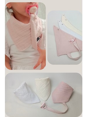 Lawon Tekstil 3'lü %100 Pamuk 8 Katlı Müslin Emzik Askılıklı Kız Erkek Bebek Salya ve Mama Önlüğü