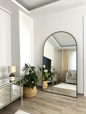 Effe Yapı Dekor Pirinç Eskitme Metal Çerçeveli 180X100 cm Oval Ayaklı Boy Aynası