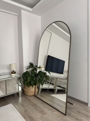 Effe Yapı Dekor Pirinç Eskitme Metal Çerçeveli 180X100 cm Oval Ayaklı Boy Aynası