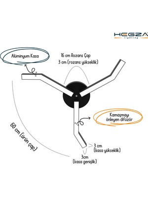 Hegza Lighting Trebol (Siyah Kasa, Sarı Işık) Ledli Modern Plafonyer LED Avize Salon Mutfak Oturma Odası Antre Hol Çocuk Odası LED