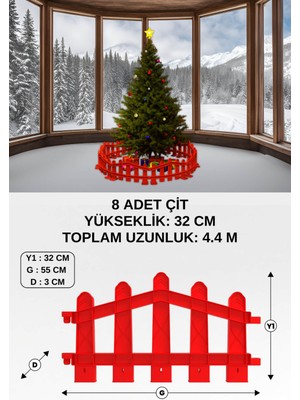 Plastik Yılbaşı Ağacı Çiti (Y: 32 CM G: 55 CM) 8 Adet Sert Zemin Ayaklı - Kırmızı