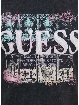 Guess Siyah Erkek T-Shirt M4YI79K9RM1JTMU Ss Bsc World Stamps