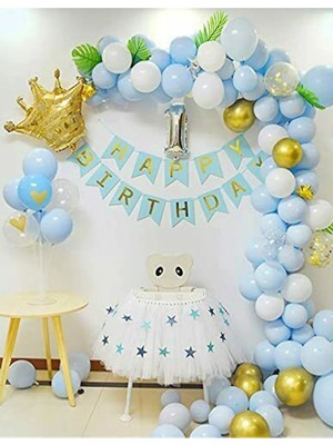 Balon Zinciri Seti Taç Folyo Balon Happy Birthday Banner Rakam Folyo Balon