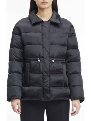 Calvin Klein Siyah Kadın Mont Mw Padded Satın Drawstrıngjacket