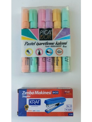 Picador 421 Fosforlu Kalem 6 Pastel + Zımba Seti ( Ofis Kırtasiye Seti )