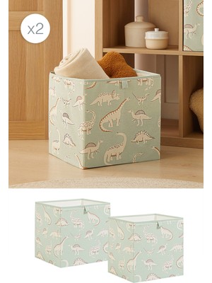 Ocean Home Textile 2 Adet Dinozor Çocuk Odası Oyuncak Düzenleyici Saklama Kutusu 33x30x33 cm