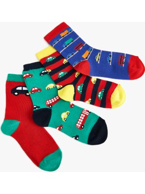 Koton 4'Lü Çorap Seti Araba Baskılı Çok Renkli