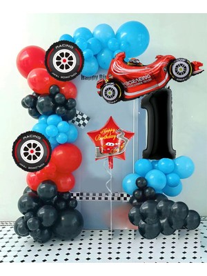 Araba Temalı Konsept Doğum Günü Parti Seti Balon Zinciri Seti 1 Yaş