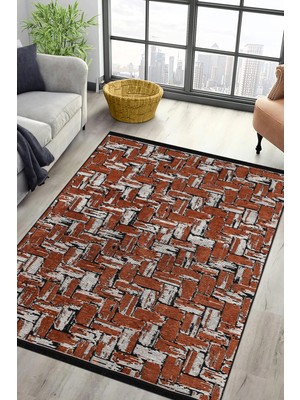 Sere Serpe Kaymaz Taban Yıkanabilir Oturma Odası Salon Çocuk Odası Mutfak Chenille Kilim 282 Kiremit