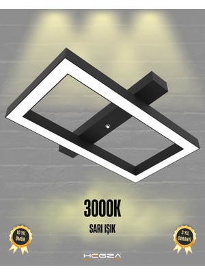 Hegza Lighting Piazza (Siyah Kasa, Sarı Işık) Ledli Modern Plafonyer LED Avize Salon Mutfak Oturma Odası Antre Hol Çocuk Odası LED