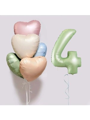 5 Adet Retro Kalp Folyo Balon Rakam Folyo Balon Seti Doğum Günü Balon Seti 4 Yaş