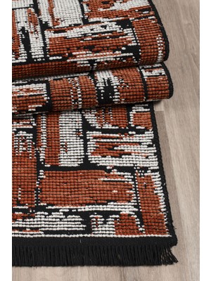 Sere Serpe Kaymaz Taban Yıkanabilir Oturma Odası Salon Çocuk Odası Mutfak Chenille Kilim 282 Kiremit