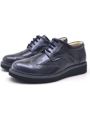 Papuccum Ortopedi Papuccum Unisex Çocuk Siyah Oxford Bağcıklı Ayakkabı Anatomik Tabanlı