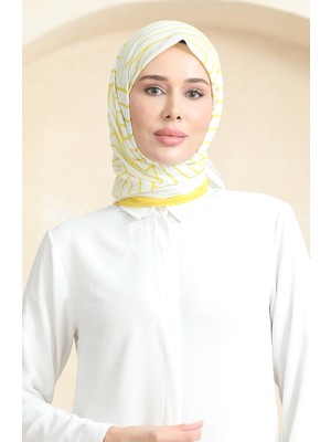 Sefa Merve Soft Pamuk Eşarp 19089-09 Beyaz Sarı