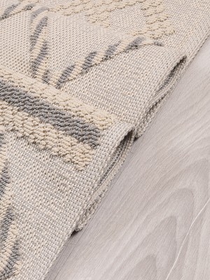 My Evilla Dekoratif Modern Naturel Kayma Yapmayan Yıkanabilir Pamuk Dokuma Kilim Saçaklı 7014B