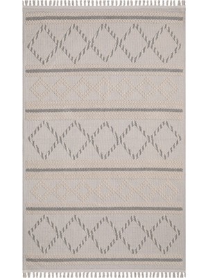 My Evilla Dekoratif Modern Naturel Kayma Yapmayan Yıkanabilir Pamuk Dokuma Kilim Saçaklı 7014B