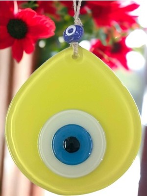 Mavi Nazar Boncuklu Sarı Renk Nazar Boncuklu Damla Desen El Yapımı Duvar Süsü Alithestereo