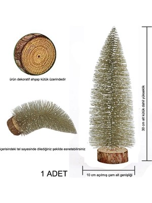 Yılbaşı Karlı Simli Iğne Yapraklı Masa Üstü Çam Ağacı Altın Renk 30 cm