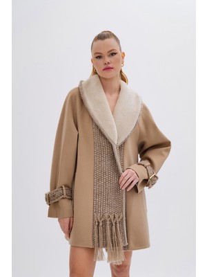 Valmenti Kadın Vizon Parka Mont 616 5228 Bn Uzun Kol Düğmeli Normal Kesim Kalın Kumaş