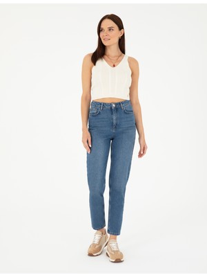 Pierre Cardin Kadın Mavi Mom Fit Jean Pantolon 50292478-VR036