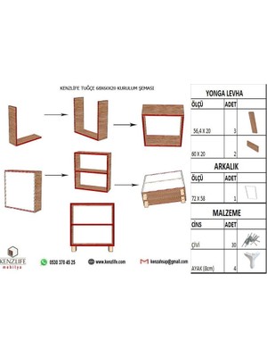 Kenzlife kitaplık tuğçe 168x060x020 crd ayaklı