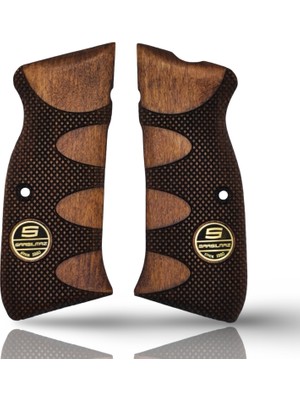 Zib Grips Silah Kabzası - Sarsılmaz Kılınç 2000 Mega, K11 ile Uyumlu - Koyu Kahverengi Renk - Metal Logolu - SRSMEGACV005L1