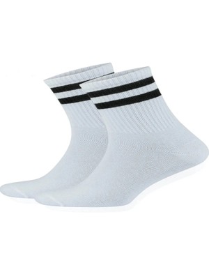 Aris Medical Çizgili Bambu Lüks Tenisçi Çorabı Beyaz Renk 3lü