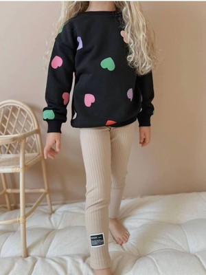 2kids2mom Kalp Baski Detayli Sweatshirt ve Fitilli Tayt Takim