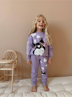 2kids2mom Kuromi Karakter Detaylı Pamuklu Alt-Üst 3 iplik şardonlu Eşofman Takımı