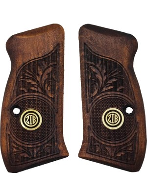 Zib Grips Silah Kabzası - Cz Kompakt, P-01 ile Uyumlu - Koyu Kahverengi Renk - Metal Logolu - CZCMPCV006L3