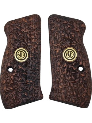 Zib Grips Silah Kabzası - Cz Kompakt, P-01 ile Uyumlu - Koyu Kahverengi Renk - Metal Logolu - CZCMPCV013L1