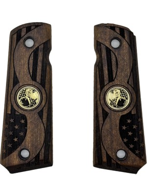 Zib Grips Silah Kabzası - Colt 1911, Girsan Mc 1911 ile Uyumlu - Koyu Kahverengi Renk - Metal Logolu - CLT1911CV093L1