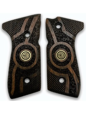 Zib Grips Silah Kabzası - Girsan Yavuz 16, Beretta F92 ile Uyumlu - Koyu Kahverengi Renk - Metal Logolu - BRTF92CV014L4