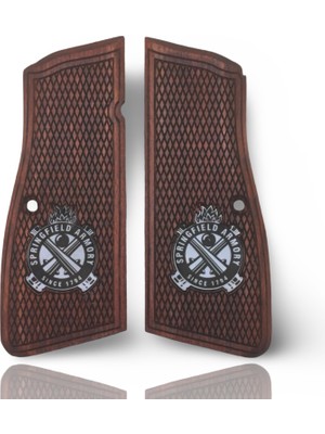 Zib Grips Silah Kabzası - Springfield SA35, Dik Kasa, Browning Hp 14, Zig 14 ile Uyumlu - Meşe Renk - Metal Logolu - SFSA35MS001L1