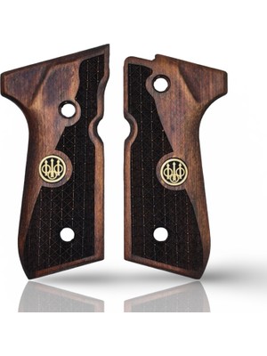 Zib Grips Silah Kabzası - Girsan Yavuz 16, Beretta F92 ile Uyumlu - Koyu Kahverengi Renk - Metal Logolu - BRTF92CV010L1
