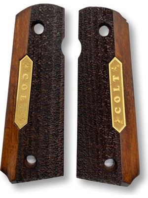 Zib Grips Silah Kabzası - Colt 1911, Girsan Mc 1911 ile Uyumlu - Koyu Kahverengi Renk - Metal Logolu - CLT1911CV032L1