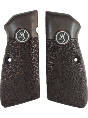 Zib Grips Silah Kabzası - Zig 14, Browning Hp, High Power 14, Spor Kasa ile Uyumlu - Koyu Kahverengi Renk - Metal Logolu - BRWHPSCV034L1
