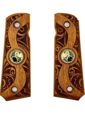 Zib Grips Silah Kabzası - Colt 1911, Girsan Mc 1911 ile Uyumlu - Tütün Renk - Metal Logolu - CLT1911TN094L1
