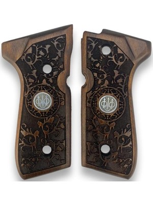 Zib Grips Silah Kabzası - Girsan Yavuz 16, Beretta F92 ile Uyumlu - Koyu Kahverengi Renk - Metal Logolu - BRTF92CV031L2