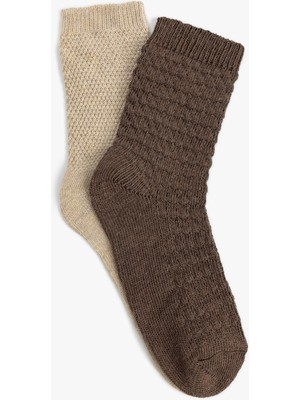 Koton 2'Li Soket Çorap Seti Çok Renkli Dokulu